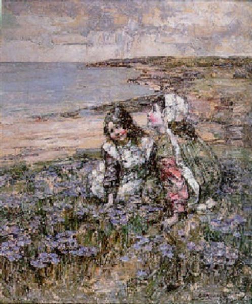 On A Flowerbed By The Sea Oil Painting by Edward Atkinson Hornel