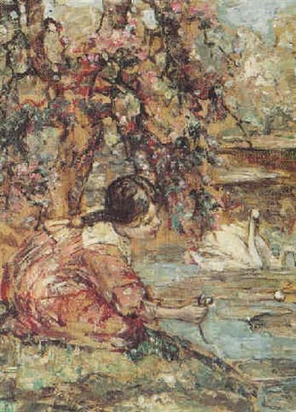 Picking Water Lilies Oil Painting by Edward Atkinson Hornel