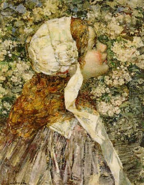 Scottish Lass With Spring Blossoms Oil Painting by Edward Atkinson Hornel