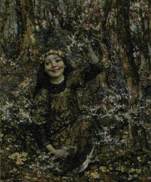 A Young Girl In The Woods Oil Painting by Edward Atkinson Hornel