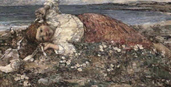 By The Beach Oil Painting by Edward Atkinson Hornel