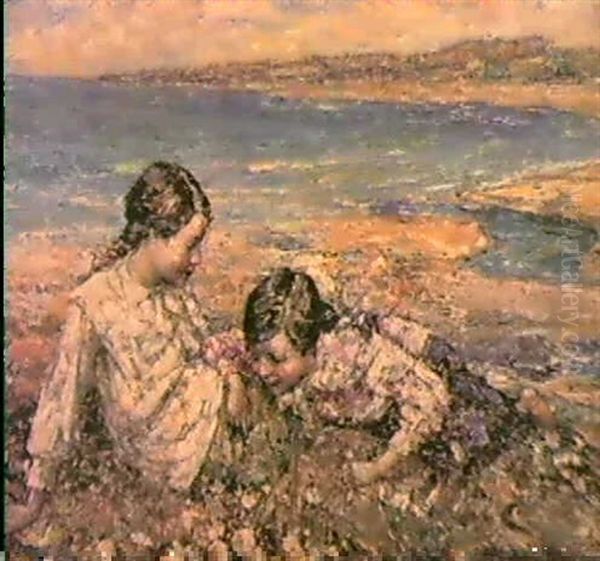 Playing By The Coast Oil Painting by Edward Atkinson Hornel