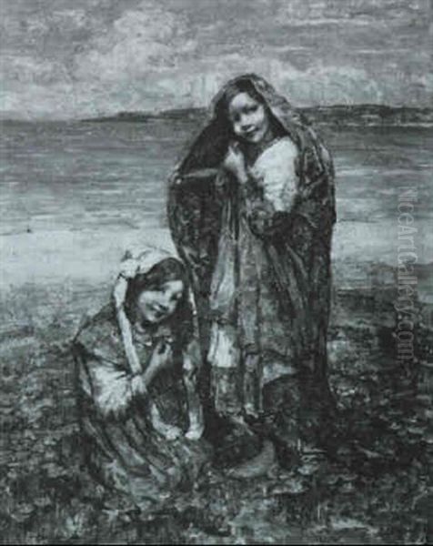 Two Girls On The Seashore Oil Painting by Edward Atkinson Hornel