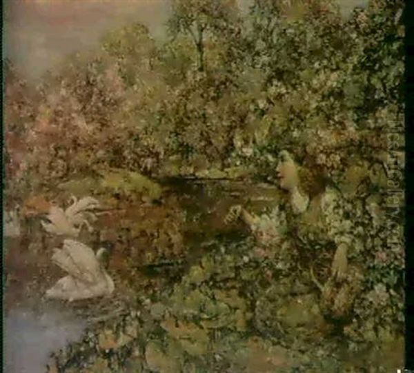 The Swan Pond Oil Painting by Edward Atkinson Hornel