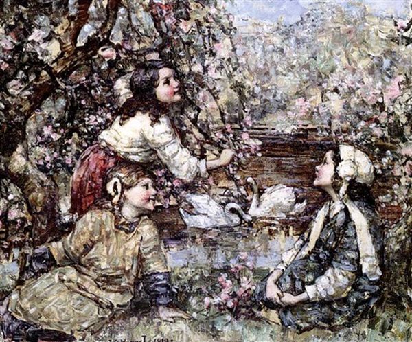 By The Burn Oil Painting by Edward Atkinson Hornel