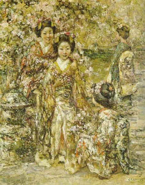 In A Kyoto Garden Oil Painting by Edward Atkinson Hornel