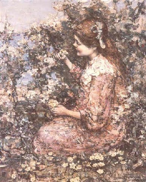 The Primroses Of Spring Oil Painting by Edward Atkinson Hornel