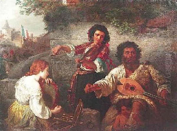 Musikanten In Der Stadt Oil Painting by Friedrich Adolf Hornemann