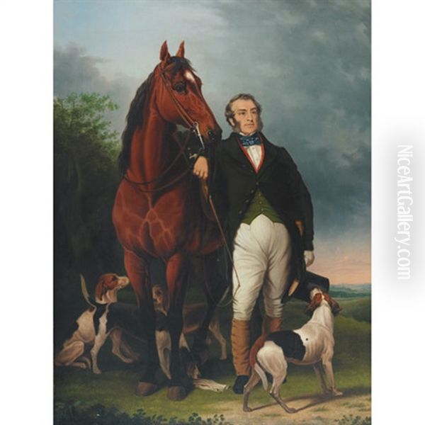 The Earl Of Sefton With Hounds Oil Painting by Christopher Horner