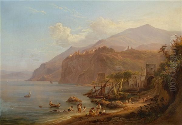 Italian Coastal Landscape Oil Painting by Friedrich Horner