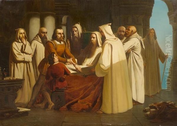 Christopher Columbus Amongst The Monks Oil Painting by Joseph Hornung