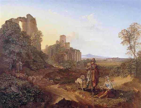 Italianate Landscape With Ruins Oil Painting by Franz Horny