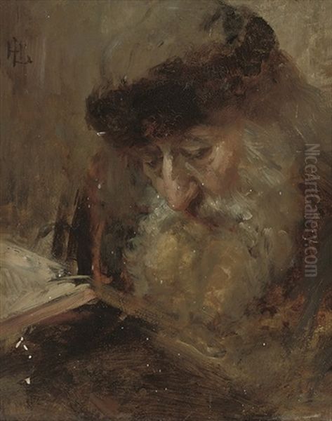 A Rabbi Reading The Torah Oil Painting by Leopold Horowitz