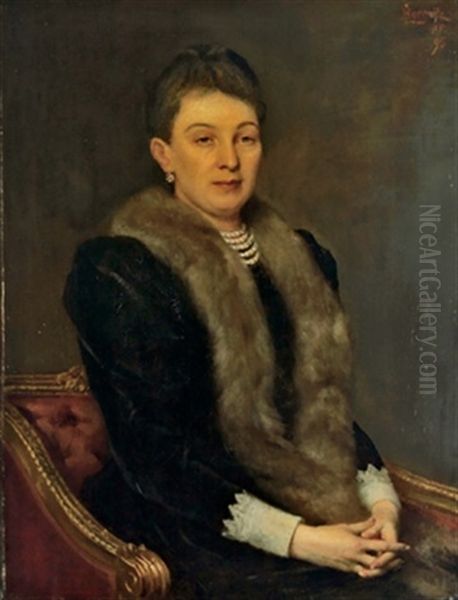 Portrait Einer Dame (frau Des Kunstlers?) Oil Painting by Leopold Horowitz