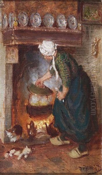 Woman With Cooking Pot Oil Painting by Henricus Mattheus Horrix