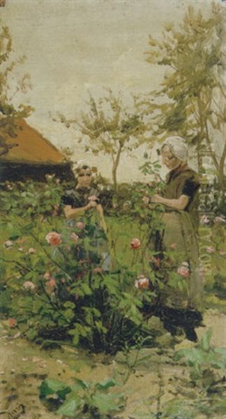 In De Bloementuin Oil Painting by Henricus Mattheus Horrix