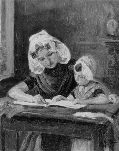 The Reading Lesson Oil Painting by Henricus Mattheus Horrix