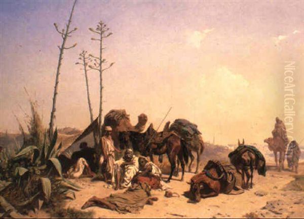 Mittagruhe In Algier Oil Painting by Theodor Horschelt