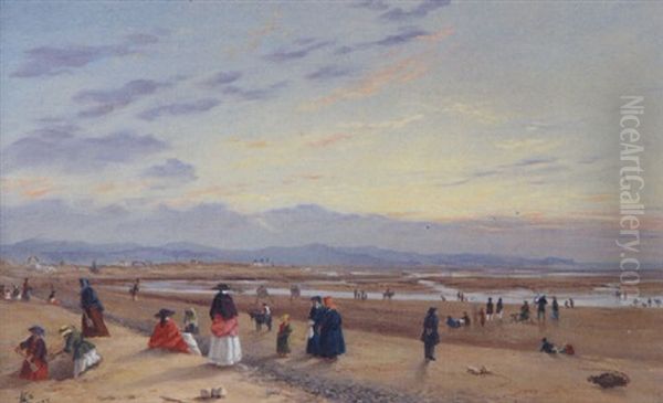 A Busy Beach Scene With Archers by Hopkins Horsley Hobday Horsley