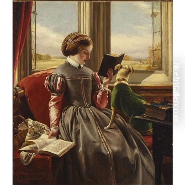 At The Window (the Terrier Anxious To Join The Hunt In The Distance) Oil Painting by John Callcott Horsley