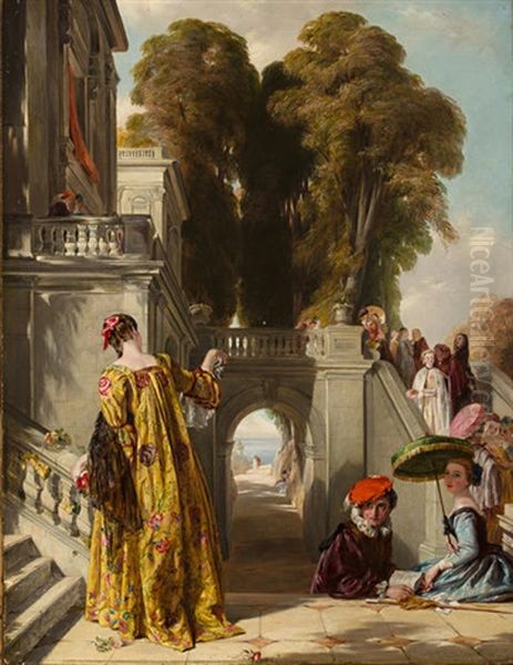 Elegant Figures On The Terrace Of A Country House Oil Painting by John Callcott Horsley