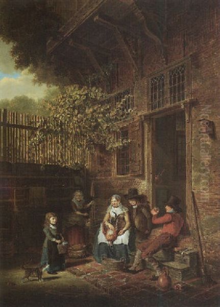 Figures In A Courtyard Oil Painting by Johannes Petrus van Horstok