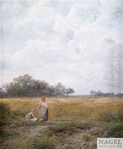 Bauernkinder Am Feldrand Oil Painting by Auguste Horter