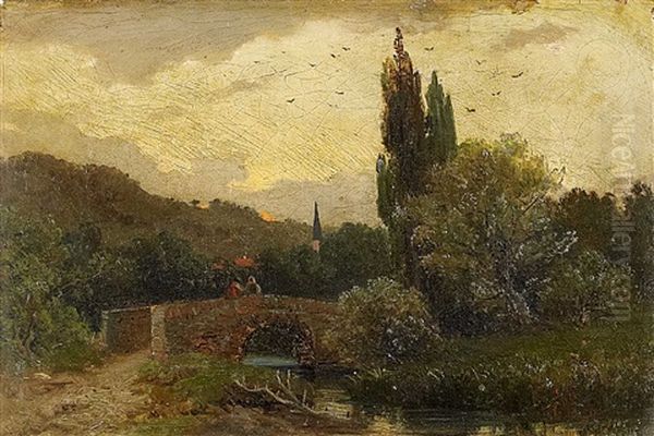 Abendstimmung Am Dorfbach Oil Painting by Auguste Horter