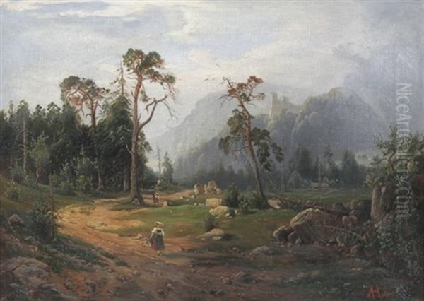 Alpenlandschaft Oil Painting by Auguste Horter