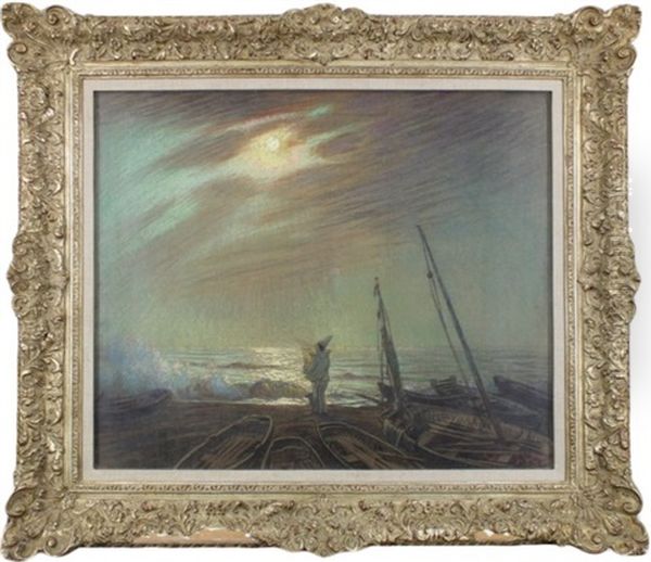 Pierrot Declaiming To The Waves (pierot At The Beach) Oil Painting by William Samuel Horton