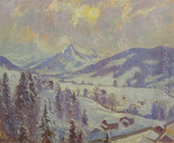 Snow At Gstaad, The Valley, 1922 Oil Painting by William Samuel Horton