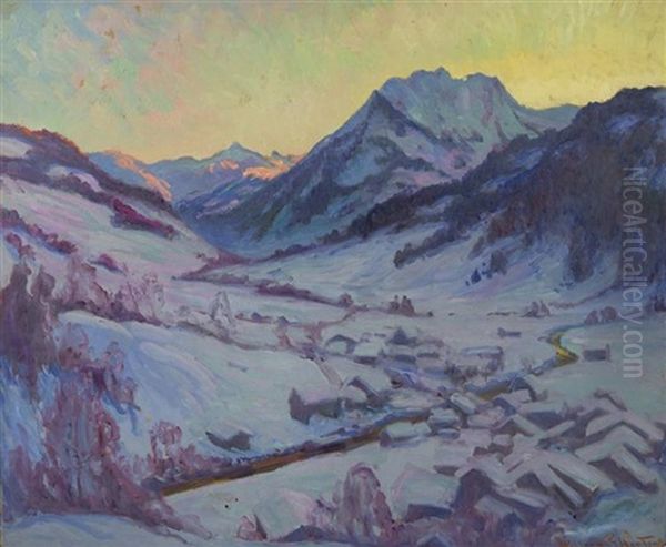 Sundown In The Alps, Gstaad Oil Painting by William Samuel Horton