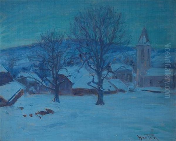 St. Legier Servevey, Christmas Night - Midnight Blue Oil Painting by William Samuel Horton