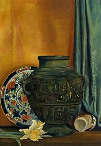 Still Life With Plate And Urn Oil Painting by William Samuel Horton