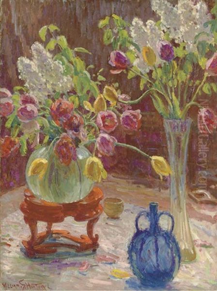 Still Life With Blue Vase Oil Painting by William Samuel Horton