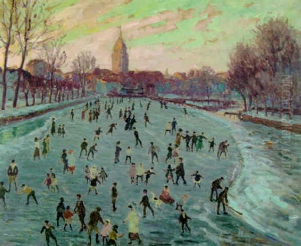 Skaters At Pontarlier Oil Painting by William Samuel Horton