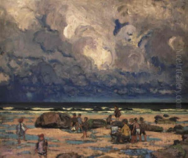 Children On The Beach Oil Painting by William Samuel Horton