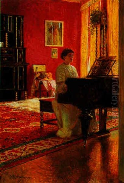 Playing The Piano Oil Painting by Joseph Eugen Hoerwarter