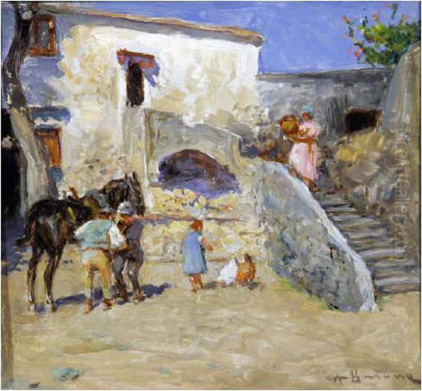 Cortile Rustico Oil Painting by Carlo Adolfo Barone