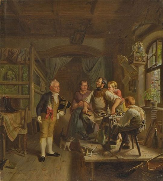 Der Hochzeitslader In Der Schusterwerkstatt by Friedrich Carl Hoesch