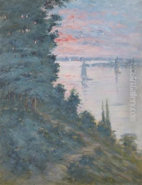 Voiliers Sur La Seine Au Coucher De Soleil Oil Painting by Blanche Hoschede-Monet