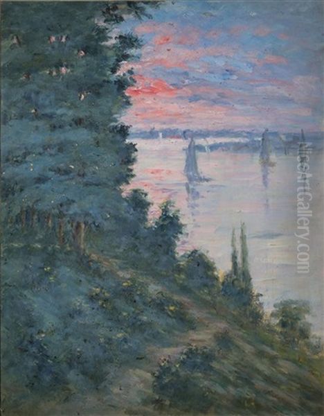 Voiliers Sur La Seine Au Coucher Du Soleil Oil Painting by Blanche Hoschede-Monet