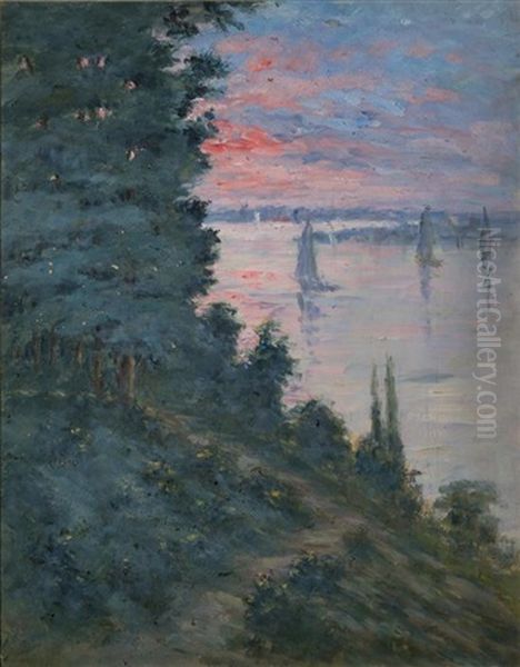 Voiliers Sur La Seine Au Coucher Du Soleil Oil Painting by Blanche Hoschede-Monet