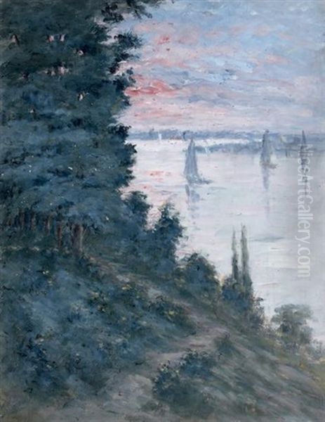 Voiliers Sur La Seine Au Coucher Du Soleil Oil Painting by Blanche Hoschede-Monet