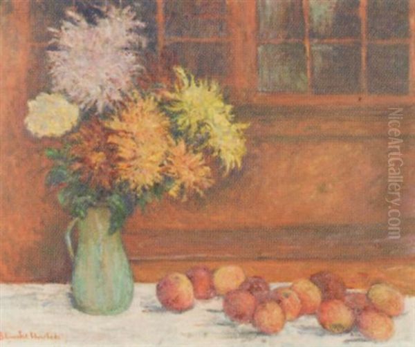 Nature Morte Au Vase De Dahlias Oil Painting by Blanche Hoschede-Monet