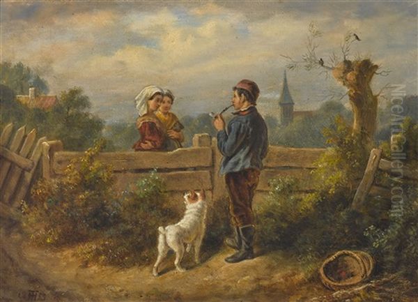 Unterhaltung Am Gatter Oil Painting by Theodor (Fried. Wilhelm Heinrich Th.) Hosemann