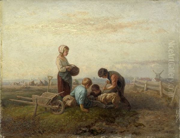 Junge Bauerin Mit Kindern Auf Dem Kartoffelfeld Oil Painting by Theodor (Fried. Wilhelm Heinrich Th.) Hosemann