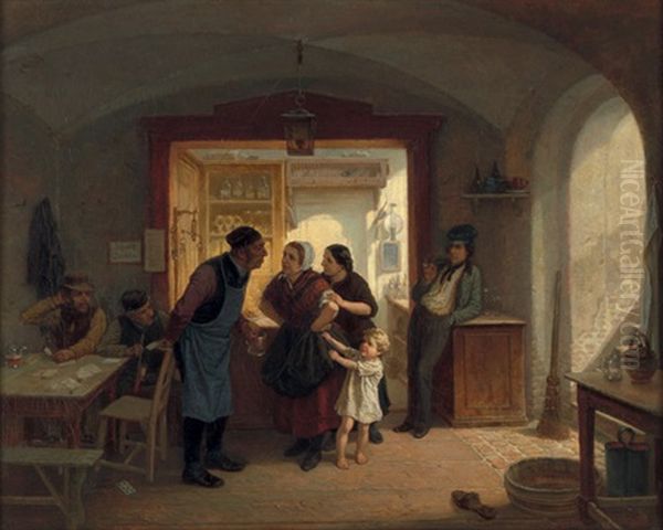 Zwist In Der Destille (oder Das Gestorte Kartenspiel) Oil Painting by Theodor (Fried. Wilhelm Heinrich Th.) Hosemann