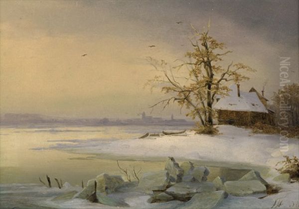 Blick Uber Die Havel Auf Das Winterliche Brandenburg Oil Painting by Theodor (Fried. Wilhelm Heinrich Th.) Hosemann