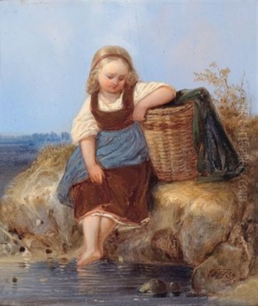 Kleines Waschermadchen Oil Painting by Theodor (Fried. Wilhelm Heinrich Th.) Hosemann